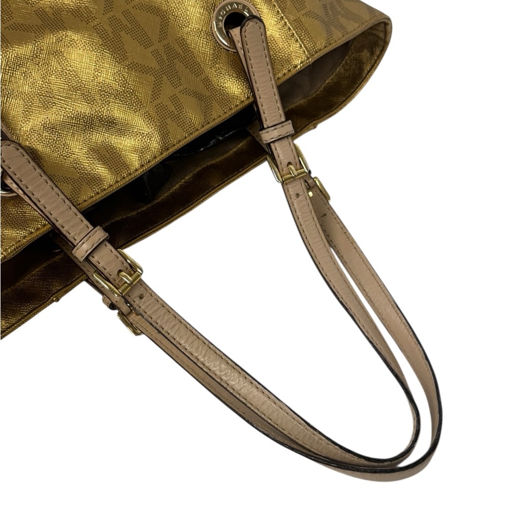 Michael Kors Jet Set East West Signature Gold Metallic Tote Purse Shoulder Bag - Picture 11 of 16